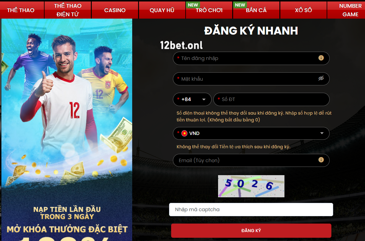Đăng ký nhanh tài khoản 12bet
